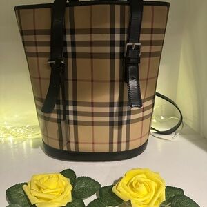 Burberry Vintage Plaid Bucket Bag with Black Accents